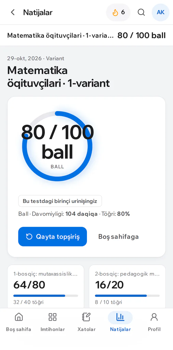 Telefonda IELTS natijasi: umumiy band va bölimlar böyiça ball