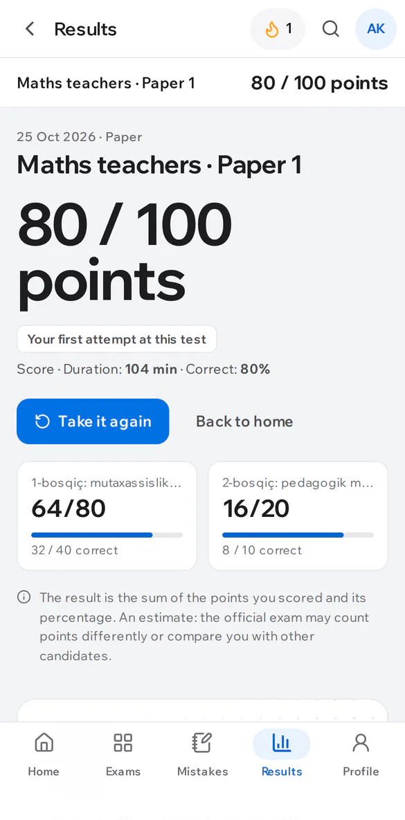 An IELTS result on a phone: overall band and section scores
