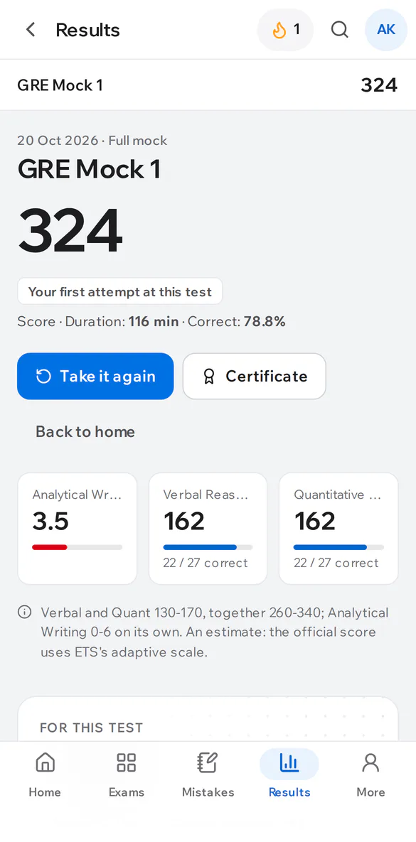 An IELTS result on a phone: overall band and section scores