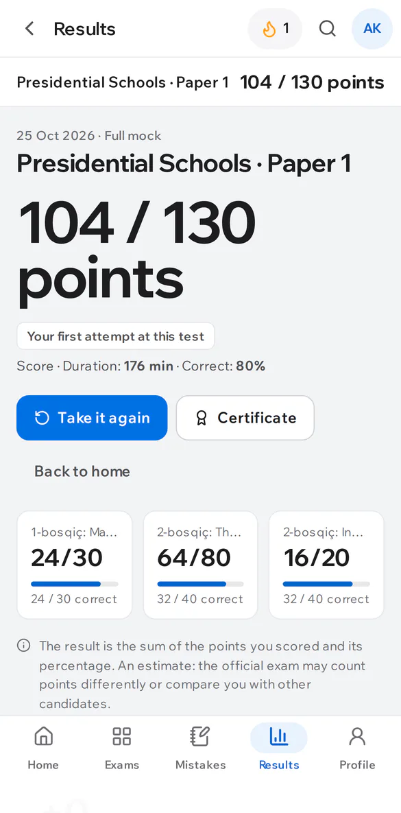 An IELTS result on a phone: overall band and section scores